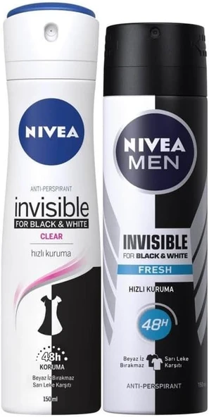 Nivea Black&White Fresh Bayan Deosprey 150 Ml+Black&White Fresh Erkek Deosprey 150 Ml 2'Li Paket ürün görseli 1