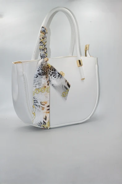 Kadın Beyaz Kurdele Süslü Fermuarlı ve Askılı Günlük Şık Çanta - 2