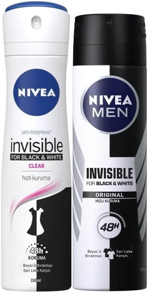 Nivea Black&White Clear Bayan Deosprey 150 Ml+Black&White Original Erkek Deosprey 150 Ml 2'Li Paket ürün görseli