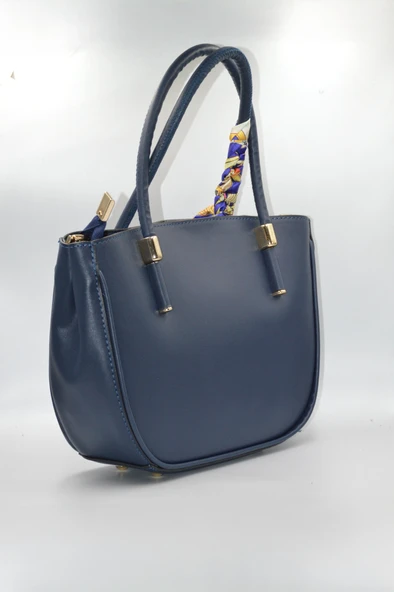 Kadın Lacivert Kurdele Süslü Fermuarlı ve Askılı Günlük Şık Çanta - 4