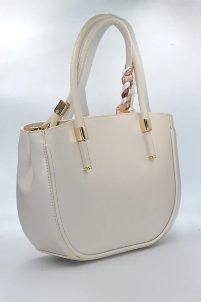 Kadın Bej Kurdele Süslü Fermuarlı Ve Askılı Günlük Şık Çanta - 5