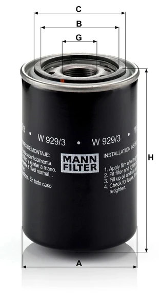 W 929/3 - Yağ filtresi -  MANN FILTER - Resim 2