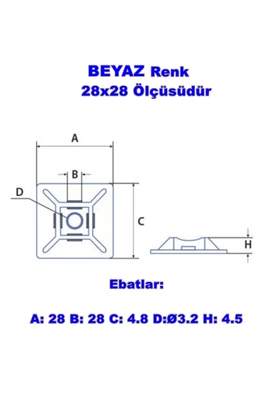 PEMSAN Yapışkan Kare Kroşe 28x28 BEYAZ (100lü Paket) - 3