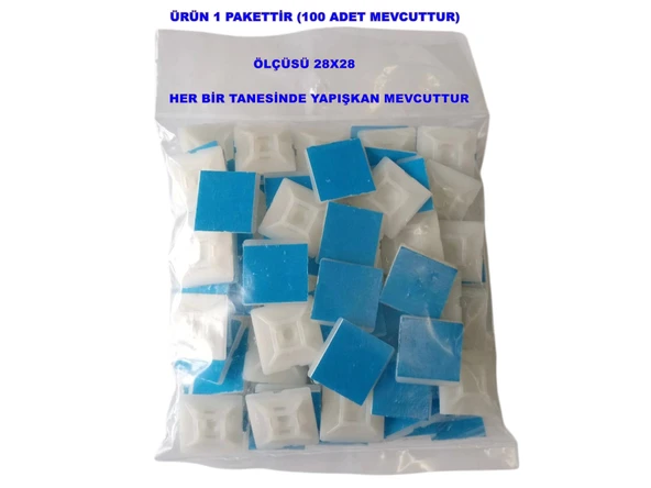 PEMSAN Yapışkan Kare Kroşe 28x28 BEYAZ (100lü Paket) - 2