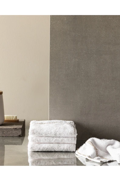 Fanya 4'lü %100 Pamuk El Havlusu - Beyaz/Bej ürün görseli 1
