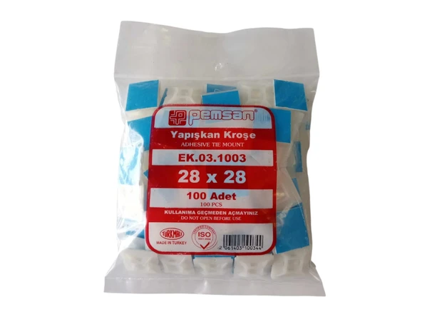 PEMSAN Yapışkan Kare Kroşe 28x28 BEYAZ (100lü Paket)