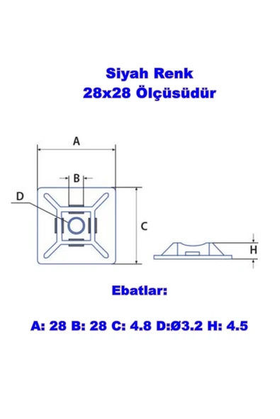 PEMSAN Yapışkan Kare Kroşe 28x28 SİYAH (100lü Paket) - 3