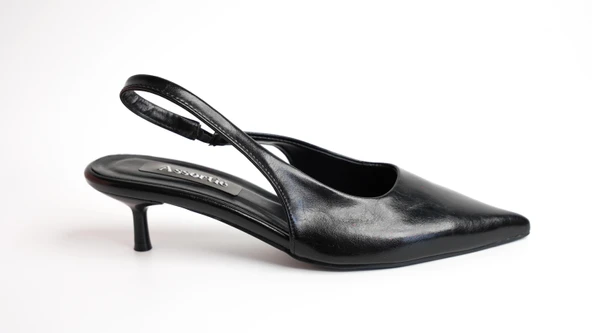 Assortie Siyah İnce Topuklu Slingback Ayakkabı