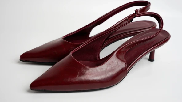 Assortie Bordo İnce Topuklu Slingback Kadın Ayakkabı - 2