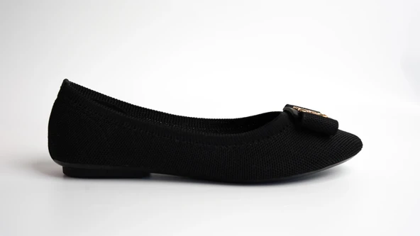 Assortie Siyah Örgü Altın Detaylı Fiyonklu Kadın Babet