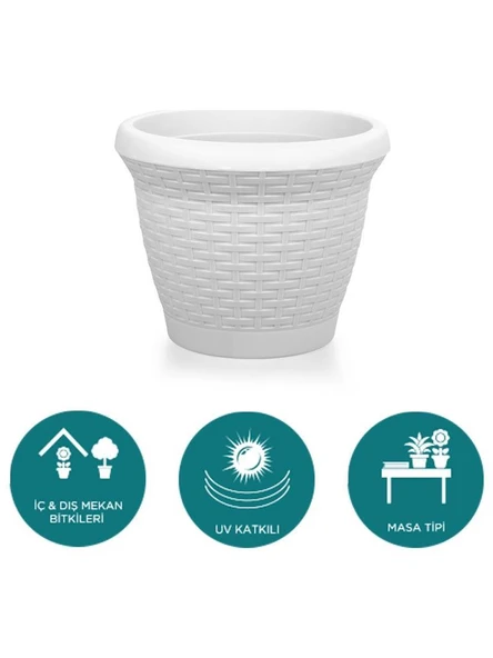 Omnipazar SO-HS02 Plastik Hasır Desenli Saksı 6 lt Kirli Beyaz 6 Adet - Resim 3
