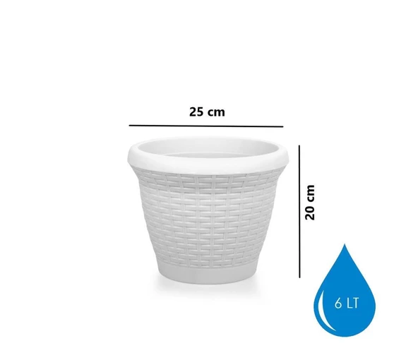 Omnipazar SO-HS02 Plastik Hasır Desenli Saksı 6 lt Kirli Beyaz 6 Adet - Resim 2