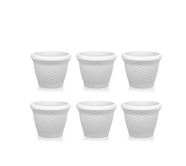 Omnipazar SO-HS02 Plastik Hasır Desenli Saksı 6 lt Kirli Beyaz 6 Adet ürün görseli