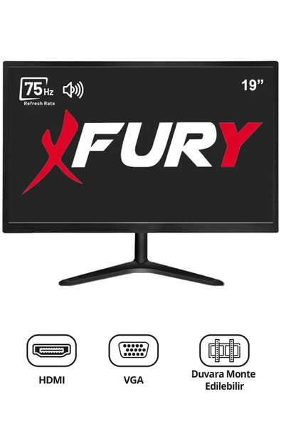 FURY 19" Geniş Ekran 75 Hz 5ms DAHİLİ HOPARLÖR (VGA,HDMI,SES) Sesli Led Monitör - 6