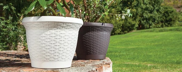 Omnipazar SO-HS02 Plastik Hasır Desenli Saksı 6 lt Kirli Beyaz 6 Adet - Resim 4