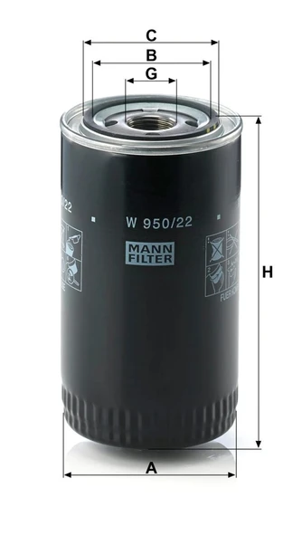 W 950/22 - Yağ filtresi -  MANN FILTER - Resim 2