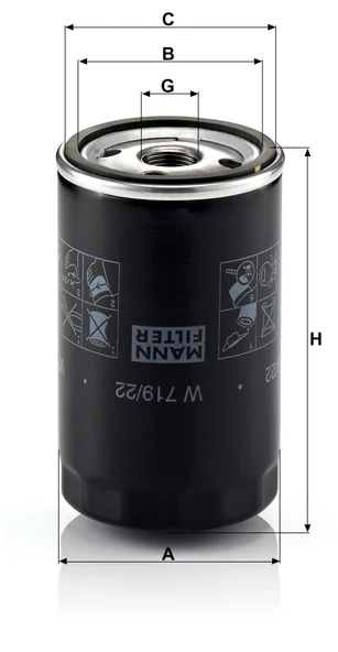 W 719/22 - Yağ filtresi -  MANN FILTER - Resim 2