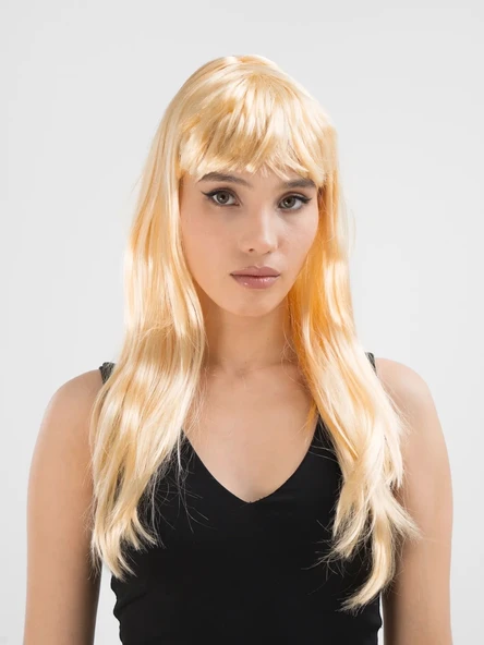 CEYLAN ADAM   Platin Altın Dore Renk Uzun Düz Parti Peruğu - Resim 3