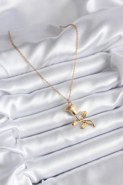 316L Çelik Gold Renk Gül Model Kadın Kolye - TJ-BKO8130 - Resim 2