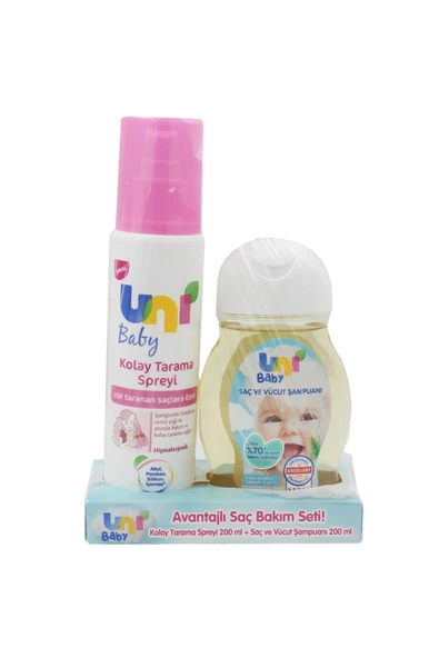Uni Baby Kolay Tarama Spreyi 200ml + Saç-Vücut Şampuanı 200ml Hediye