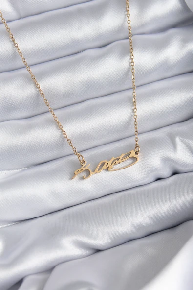 316L Çelik Zincir Gold Renk Atatürk İmzası Model Kadın Kolye - TJ-BKO7842 ürün görseli 1