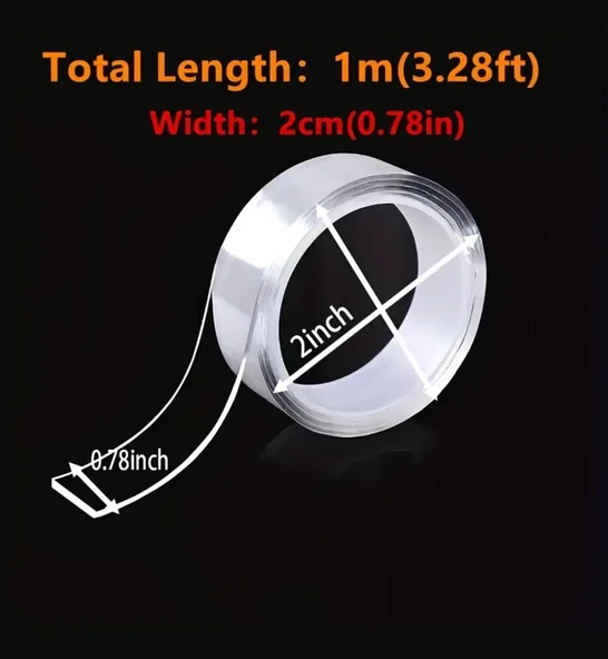 1 METRE ULTRA GÜÇLÜ ÇİFT TARAFLI NANO BANT HALI TABLO RESİM YAPIŞTIRMA BANDI 2 CM EN - 5