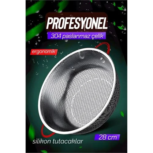 Modacar 28 CM Kevgir Yuvarlak Süzgeç Profesyonel 304 Paslanmaz Çelik - 1