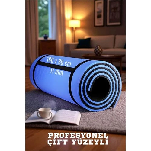Modacar Pilates Matı- Spor Matı - Yoga Matı 11 mm Çift Taraflı Mavi - 1