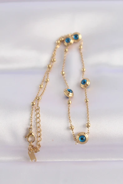 316L Çelik Zincir Altın Renk Nazar Boncuklu Kolye - TJ-BKO8646 - Resim 2