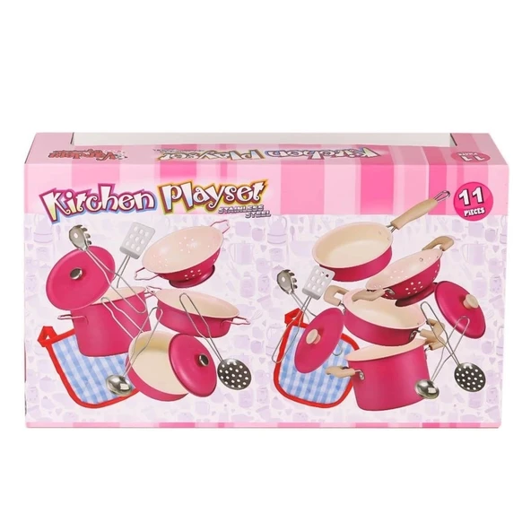 CEYLAN ADAM   3815-6A Emaye Tencere 11 Parça Pembe -Vardem Oyuncak - Resim 3