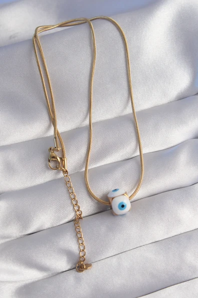 316L Çelik Gold Renk Mineli Nazar Model Kolye - TJ-BKO8757 - Resim 2