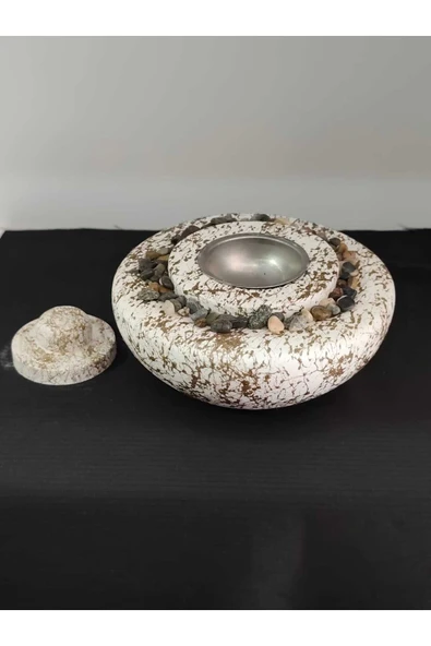 DEKORATİF MASA ÜSTÜ YUVARLAK ATEŞ ÇUKURU TAŞ ŞÖMİNE-500 ML YAKIT HEDİYELİ - 10