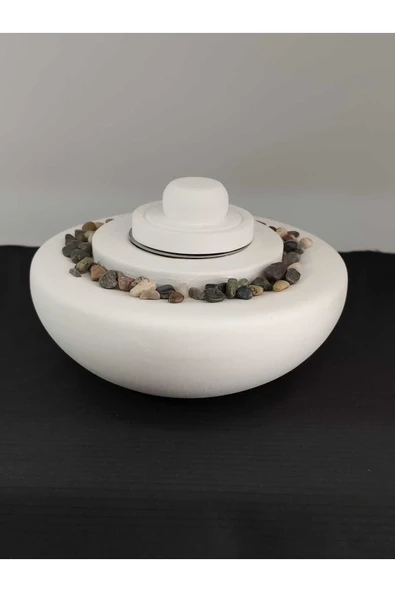 DEKORATİF MASA ÜSTÜ YUVARLAK ATEŞ ÇUKURU TAŞ ŞÖMİNE-500 ML YAKIT HEDİYELİ - 5