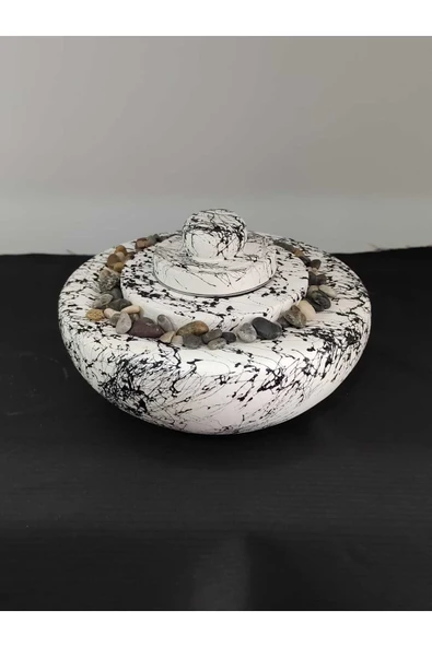 DEKORATİF MASA ÜSTÜ YUVARLAK ATEŞ ÇUKURU TAŞ ŞÖMİNE-500 ML YAKIT HEDİYELİ - 8