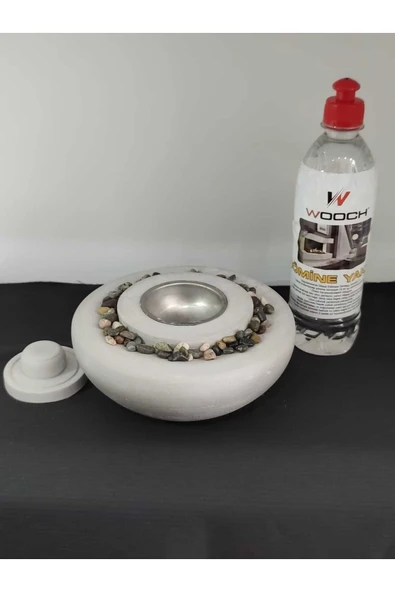 DEKORATİF MASA ÜSTÜ YUVARLAK ATEŞ ÇUKURU TAŞ ŞÖMİNE-500 ML YAKIT HEDİYELİ - 3
