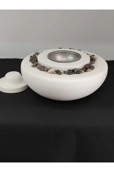 DEKORATİF MASA ÜSTÜ YUVARLAK ATEŞ ÇUKURU TAŞ ŞÖMİNE-500 ML YAKIT HEDİYELİ - 4