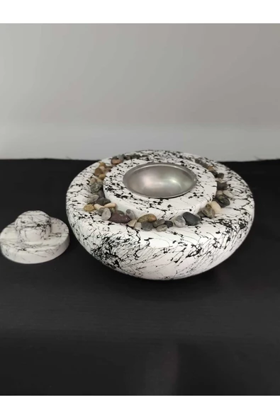 DEKORATİF MASA ÜSTÜ YUVARLAK ATEŞ ÇUKURU TAŞ ŞÖMİNE-500 ML YAKIT HEDİYELİ - 7
