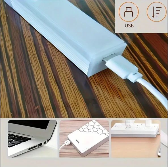 50 CM GÜN IŞIĞI HAREKET SENSÖRLÜ DOLAP İÇİ ÇALIŞMA MASASI MUTFAK TEZGAH ALTI USB LED IŞIK - 6