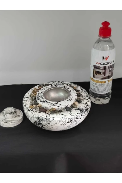 DEKORATİF MASA ÜSTÜ YUVARLAK ATEŞ ÇUKURU TAŞ ŞÖMİNE-500 ML YAKIT HEDİYELİ - 9