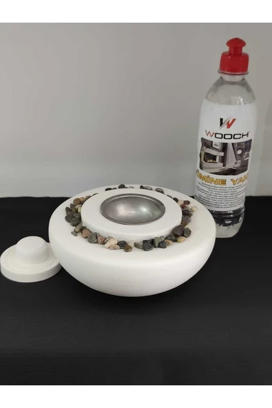 DEKORATİF MASA ÜSTÜ YUVARLAK ATEŞ ÇUKURU TAŞ ŞÖMİNE-500 ML YAKIT HEDİYELİ - 6