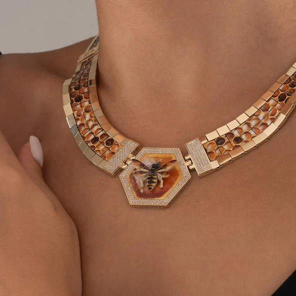 Özel Tasarım Arı Figürlü Altın Kolye - Resim 3