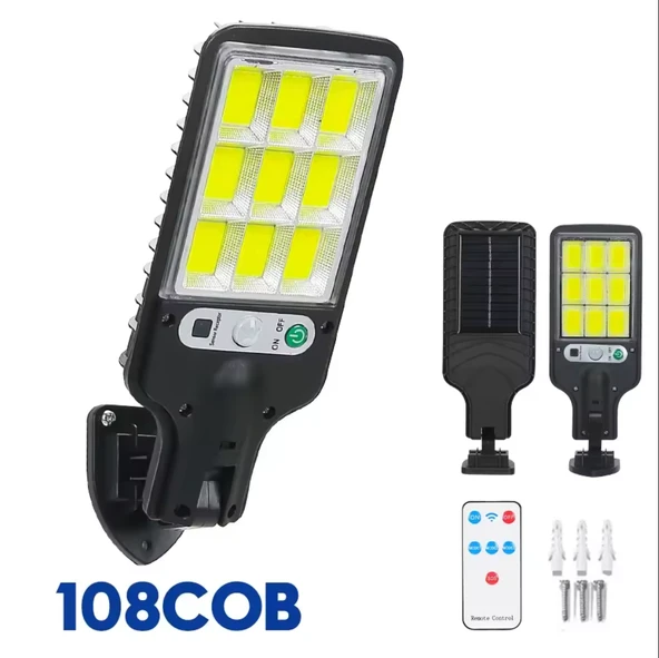 108 COB LED KUMANDALI GÜNEŞ ENERJİLİ HAREKET SENSÖRLÜ BAHÇE GARAJ SOKAK AYDINLATMA LAMBASI SOKAK LAMBASI - Resim 2