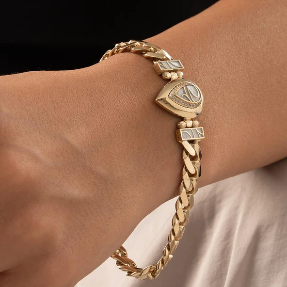 Özel Tasarım Mavi Mineli Damla Model Altın Bileklik - Resim 4