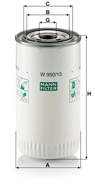W 950/13 - Yağ filtresi -  MANN FILTER - Resim 2
