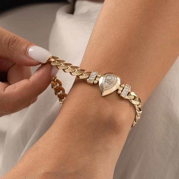 Özel Tasarım Mavi Mineli Damla Model Altın Bileklik - Resim 5