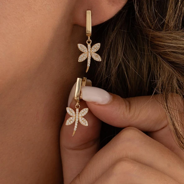 14 Ayar Altın Yusufçuk Küpe - 2