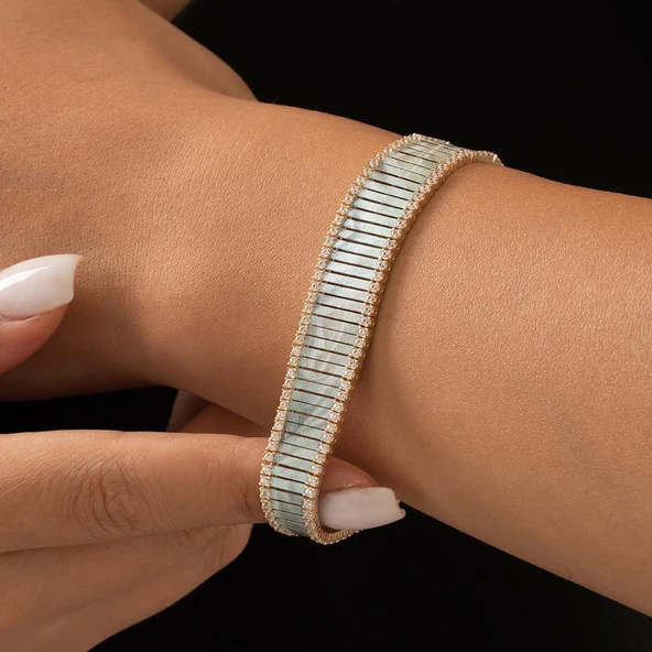 Mavi Mineli Özel Tasarım Altın Bileklik - Resim 2