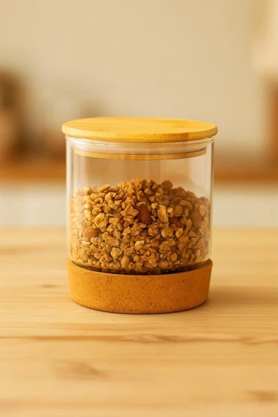 Bambum Corki - Mantar Altlıklı Cam Saklama Kabı 650 Ml - Resim 3