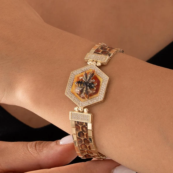 Özel Tasarım Arı Figürlü Altın Bileklik ürün görseli