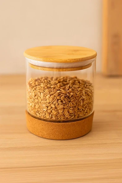 Bambum Corki - Mantar Altlıklı Cam Saklama Kabı 650 Ml - Resim 2